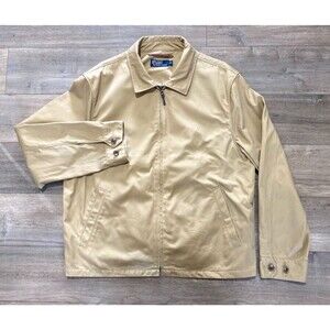 Polo Ralph Lauren Europe Bi Swing Mens XL Tan Pony Logo Leather Trim Jacket Rare